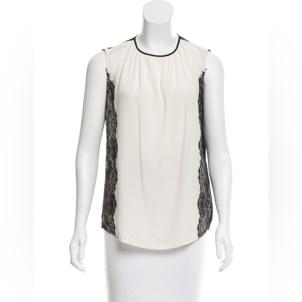 D&G Sheer Black And White Lace Trim Women's Top